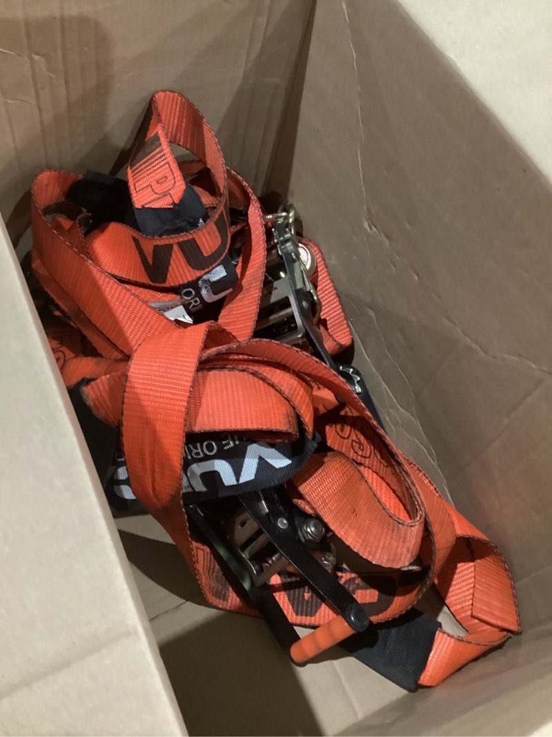 Condition photo showing As Is for vulcan car tie down with chain anchors - lasso style - 2 inch x 96 inch - 4 pack - proseries - 3,300 pound safe working load chain anchors - proseries orange (4 pack)