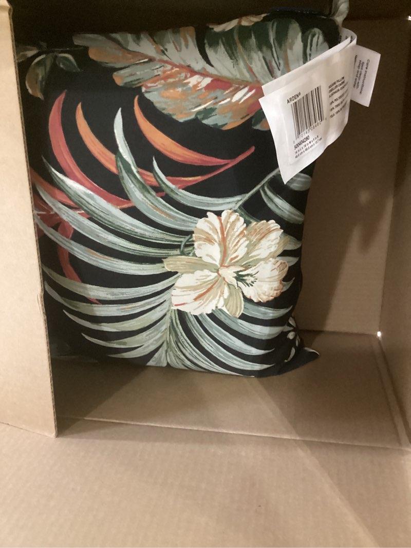 Condition photo showing Good Condition for arden outdoor toss pillow, 16 x 16, rain-proof, fade resistant simone black tropical 16 x 16 simone black tropical 1