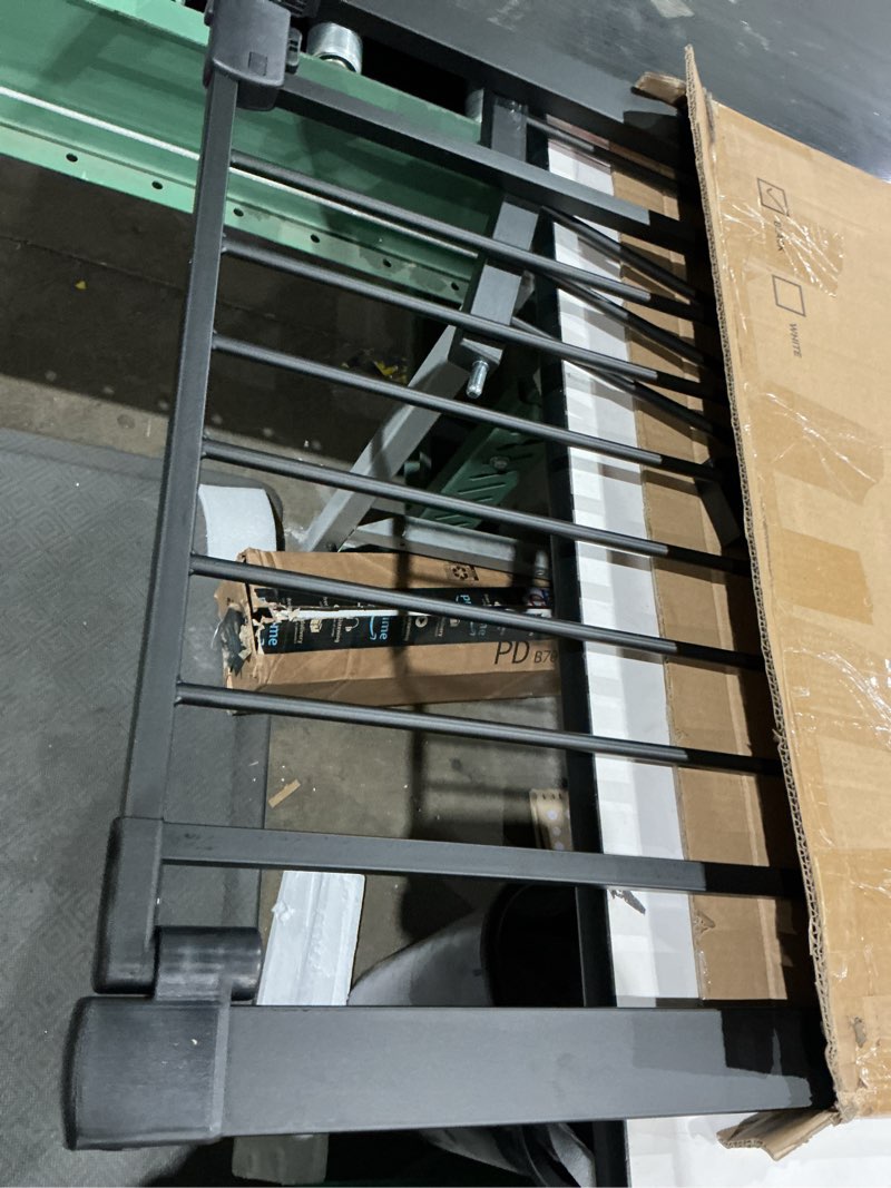Condition photo showing As Is for 43 inch tall safety dog gate adjustable 29.7-45.2inch extra-wide metal pet gate drill-free pressure-mount installation kit self-closing cat gate for stairwells?doorways?black?