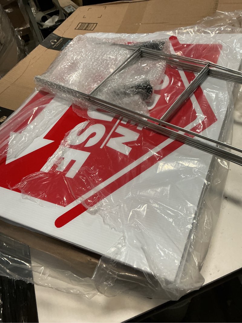 Condition photo showing Good Condition for open house real estate signs, 5 pack large 24” x 18” open house signs with stakes, professional double-sided yard signs with directional arrows, realtor agents supplies(red)