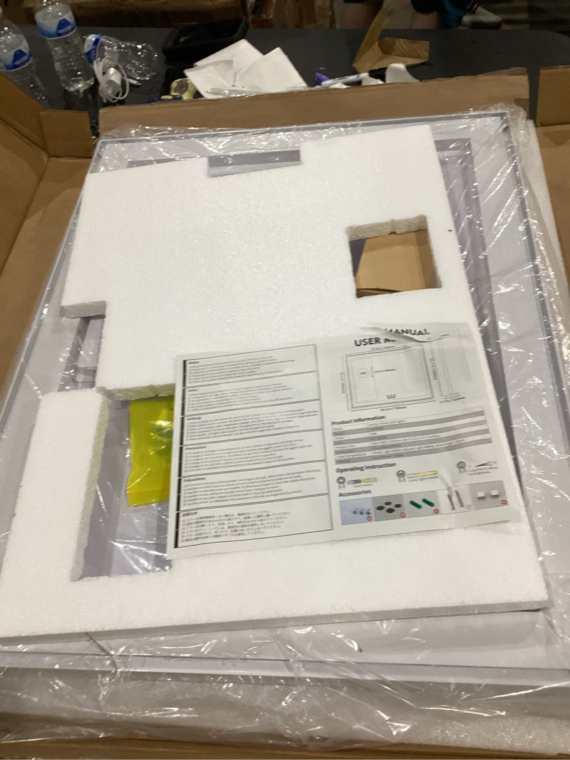 Condition photo showing Good Condition for keonjinn 20" x 28" bathroom mirror with lights, small backlit vanity mirror fast defogging, cri90+ hd safety tempered glass, stepless dimmable led mirrors, waterproof, high lumen, horizontal/vertical