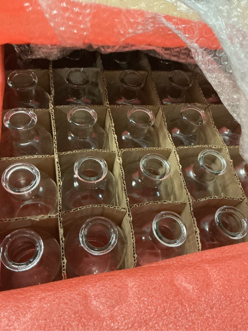 Condition photo showing Good Condition for lallisa 30 pcs 4.9 inches small glass bud vases bulk mini flower vases for centerpieces decorative glass bottles vintage rustic decoration for wedding dining table home decor 4.9 inches transparent 30