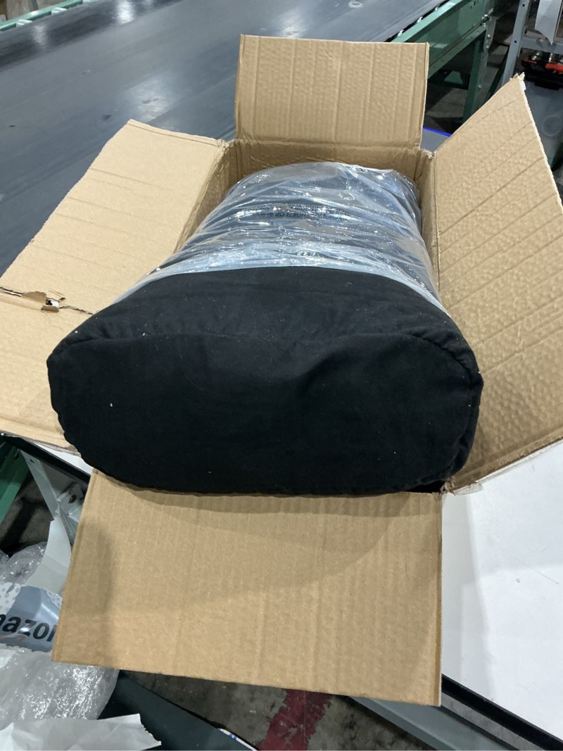 Condition photo showing As Is for organic buckwheat bolster (24x10.5x5.5 in) supportive rectangular meditation pillow 100% cotton cover yoga pillow dark grey