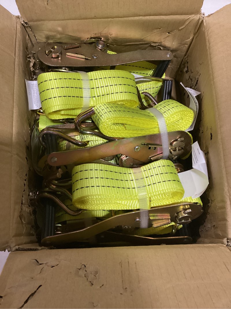 Condition photo showing Good Condition for 6 Pack Ratchet Tie Down Straps, 2" x15' J Hook-4500LB Break Strength - Heavy Cargo Hauling,Cargo Ratchet Straps for Moving, Truck, Trailers, Motorcycles, Kayaks, Car Roof,Yellow