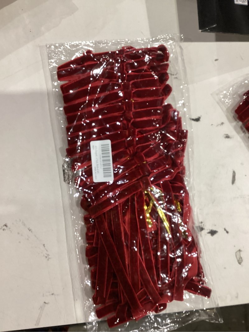 Condition photo showing New/Like New for Spiritlele 30 Pcs Burgundy Christmas Bows for Christmas Tree Velvet Ribbon Bow Knot Vintage Wreath Bows Ornaments for Xmas Holiday Home Decoration (5 x 7 Inch, Width of 3/8")