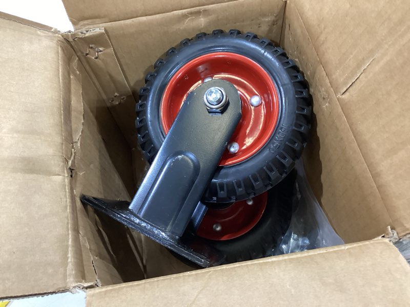Condition photo showing As Is for 6 inch outdoor heavy duty casters wheels set of 2, sturdy large rubber casters with brake 900 lbs, industrial grade plate rigid castors with knobby tread for dollies, cart, machine 6 inch rigid ?2 pack?