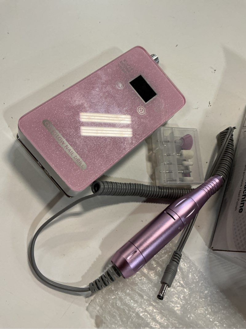 Condition photo showing As Is for professional electric nail drill file:cosyglow glitter portable cordless e-file nail drill kit with 11 drill bits,30000 rpm rechargeable nail drills machine for acrylic nails gel polishing (pink)