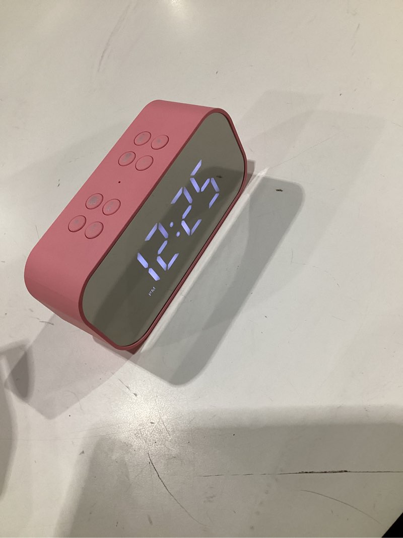 Condition photo showing As Is for (USED) AFK Alarm Clock with Bluetooth Speaker for Bedroom,Small Digital Clock with Dual Alarms,Snooze,Mirror LED Display for Girls,Adults. Pink