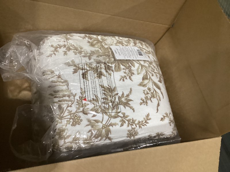 Condition photo showing As Is for missing parts laura ashley - king quilt set, reversible cotton bedding with matching shams, home decor for all seasons (bedford mocha, king) king bedford brown/white