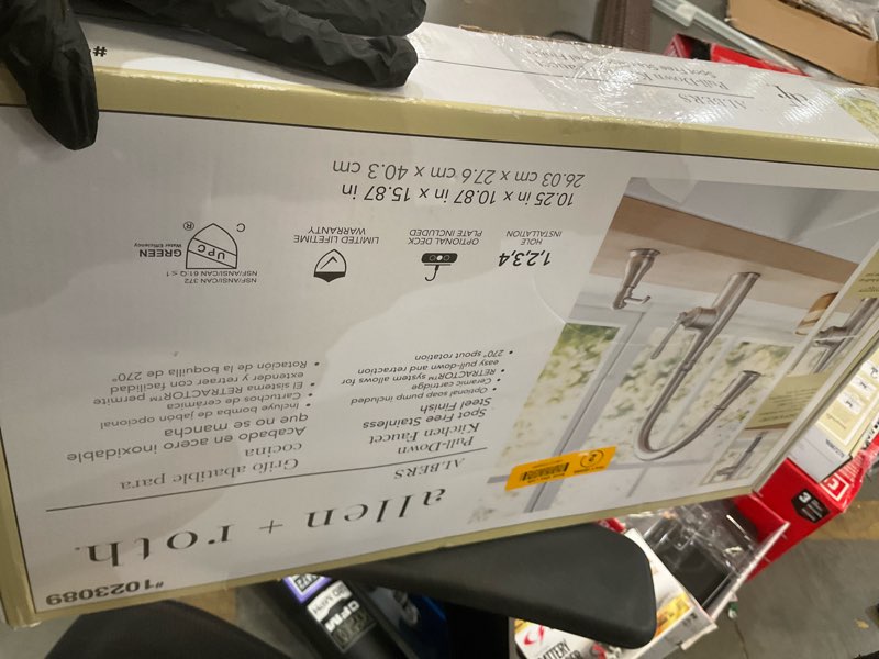 Condition photo showing As Is for allen + roth albers spot resist stainless single handle deck-mount pull-down kitchen faucet with sprayer