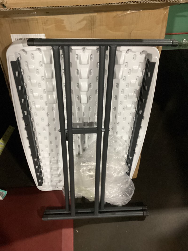 Condition photo showing New/Like New for Folding Table 30 Inch - Small Desk Adjustable Height TV Tray for Laptop, Couch, Camping - Heavy Duty Utility Foldable Table for Small Spaces, No Assembly Required, Snowy Granite Snoy 30in