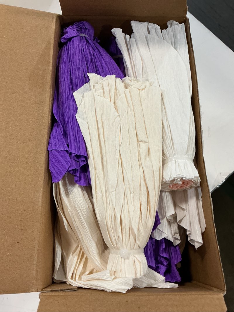 Condition photo showing Good Condition for Cholemy 24 Pcs Tissue Paper Flowers, Crepe Paper Flowers Decorations 8" 10" 12" for Wedding Party Baby Bridal Shower Carnival Party Birthday Nursery Wall Decor(Purple, Light Purple, White, Beige)