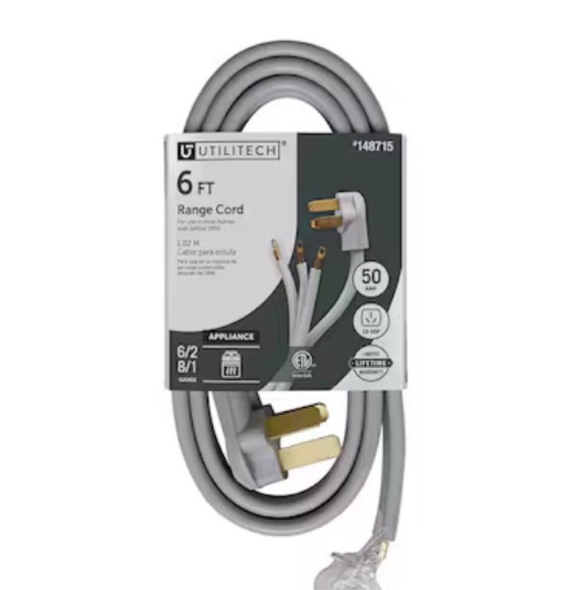 utilitech 6-ft 3-prong gray range appliance power cord