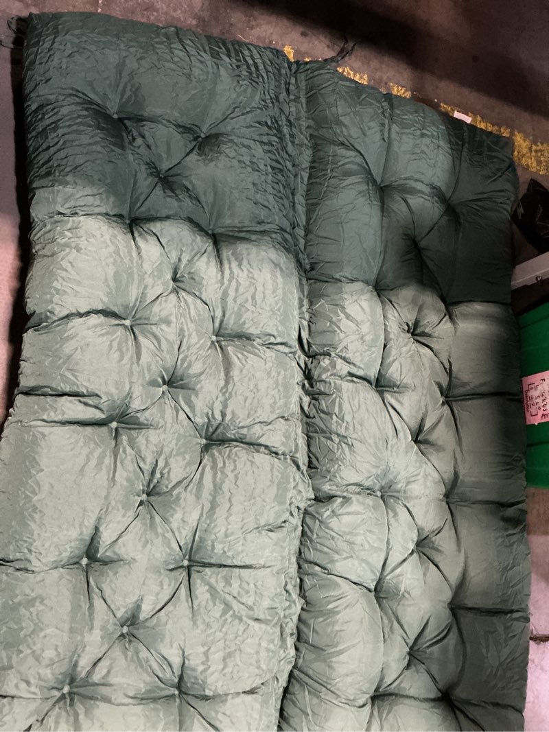 Condition photo showing As Is for porch swing cushions,waterproof bench cushion for outdoor furniture,2-3 seater replacement thickened swing cushion with ties,patio,outdoor,backyard and garden?60x40,dark green dark green 60x40in
