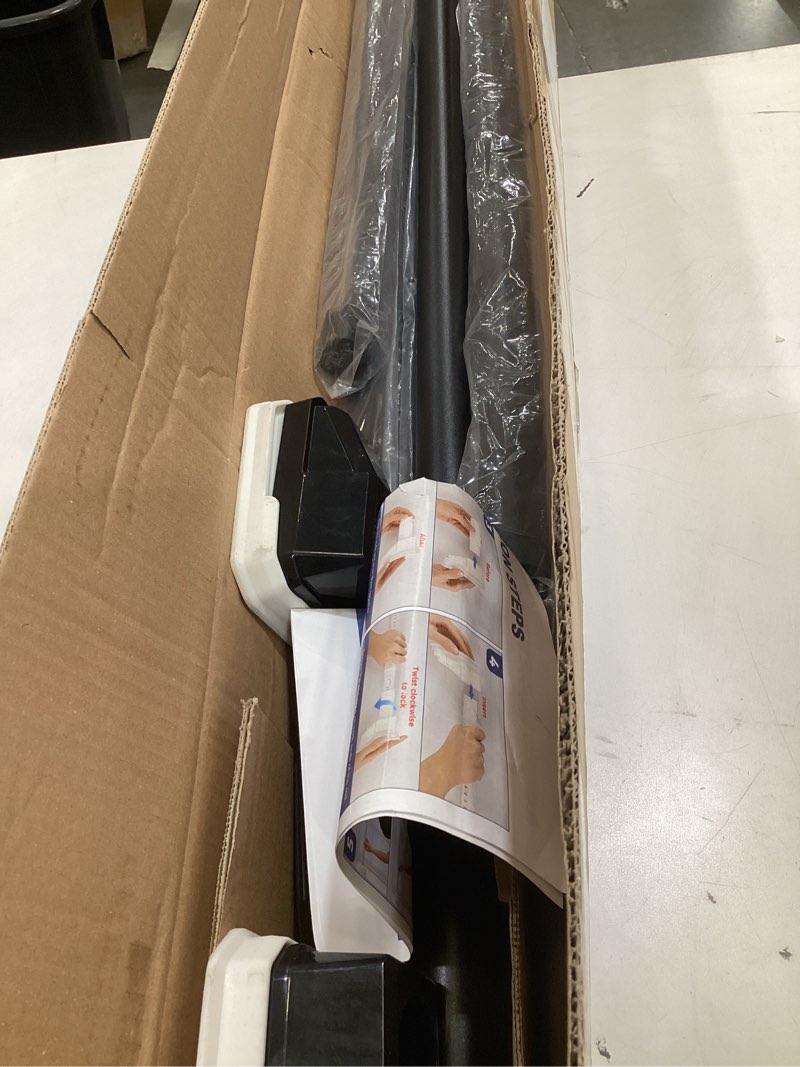 Condition photo showing As Is for curtain rods for windows 32-96 inch, 1 inch adjustable black curtain rod set with brackets, easy install 32"-96"/1 pack black