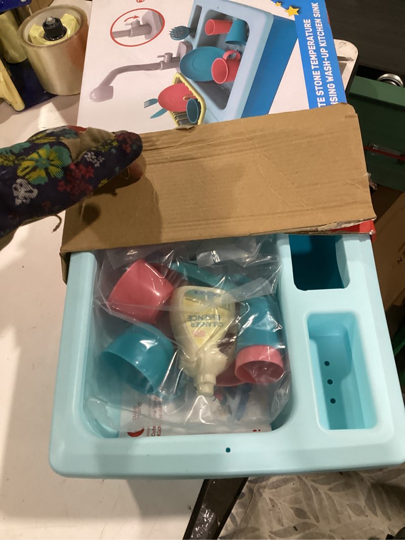 Condition photo showing New/Like New for cute stone color changing kitchen sink toys, children electric dishwasher playing toy with running water, upgraded faucet, automatic water cycle system play house pretend role play toys for boys girls play sink