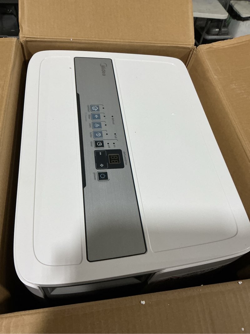 Condition photo showing As Is for possibly used midea 3,000 sq. ft. dehumidifier for basement, with reusable air filter 35 pint - ideal for basements, large & medium sized rooms, and bathrooms (white) 3,000 sq. ft. - wifi