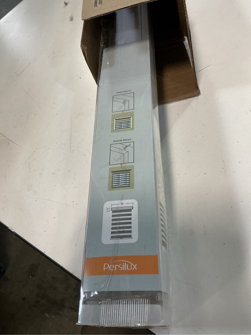 Condition photo showing As Is for persilux zebra cordless roller shades for windows, privacy blinds (29" w x 72" h, white) for sliding door, light control for day and night, home and office 29"w x 72"h white