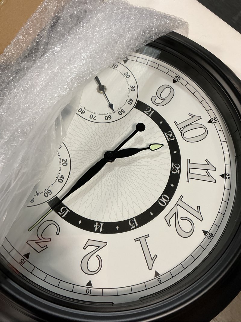 Condition photo showing Good Condition for pytha sight outdoor clock,18 inch metal outdoor clocks waterproof with ai auto light sensor, outdoor wall clock for patio,pool,garden & porch, large numerals easy read black 18 inch