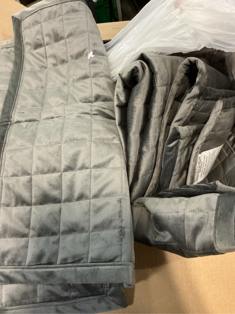 Condition photo showing As Is for Tribeca Living Luxury Velvet Quilt Queen Size Set - 260GSM Ultra-Soft Oversized Velvet Bedspread Comforter Set with 2 Shams, in Florence Smoke Grey Smoke Grey Queen