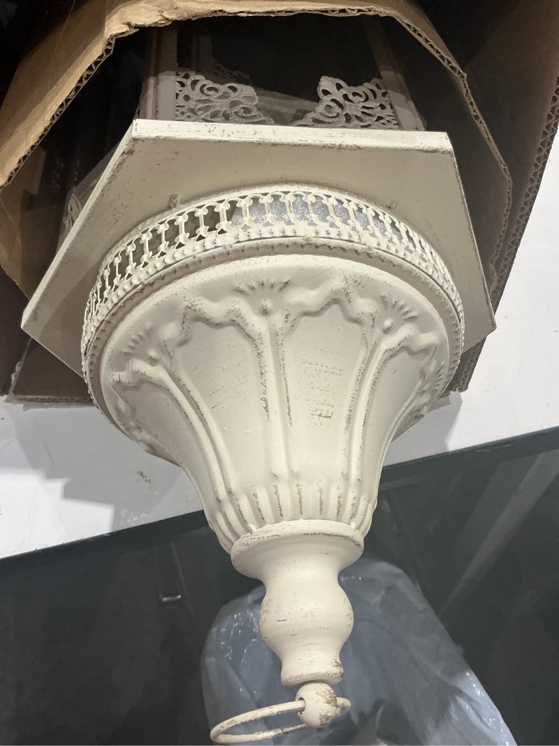 Condition photo showing Good Condition for needomo lanterns decorative outdoor & indoor, set of 2 outdoor lanterns for porch,large candle lantern, beige metal frame with glass for fall, christmas beige-23"+16"