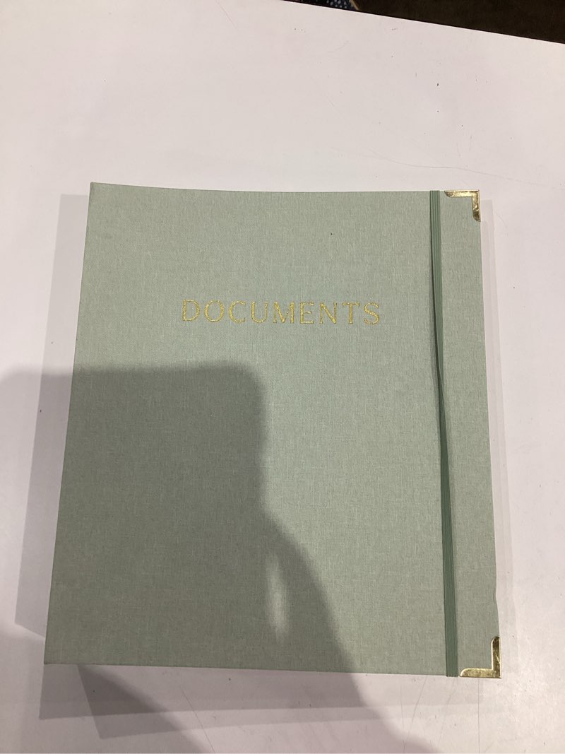 Condition photo showing Good Condition for Sturdy Document Organizer Set with Folders - Beautiful Linen 3-Ring Binder Safely Stores All Important Documents & Files in One Place - Easy to Use Expanding Storage Incl. Envelopes, Pockets & Labels Sage