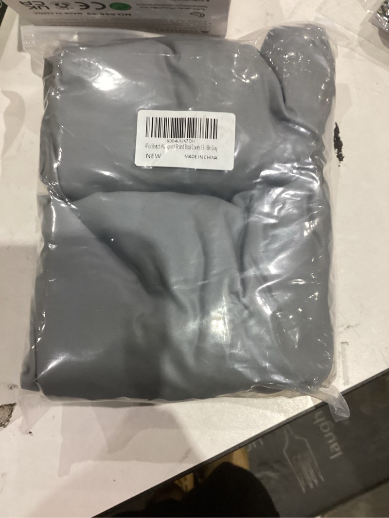 Condition photo showing New/Like New for HFCNMY Stool Covers,4Pcs Stretch Waterproof PU Bar Stool Covers Round,Leather Bar Stool Seat Cover,Round Barstool Cover Slipcover with Elastic Bands for 15-18 in Large,Gray L (15"-18") 4PCS Grey