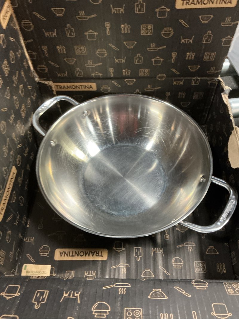 Condition photo showing As Is for Vinod Platinum Triply Stainless Steel Kadai | Suitable For Indian Cooking, Sauces, Stews, Soups | Extra Deep, Induction, Electric Friendly (30cm) 30 cm Tri Ply Kadai