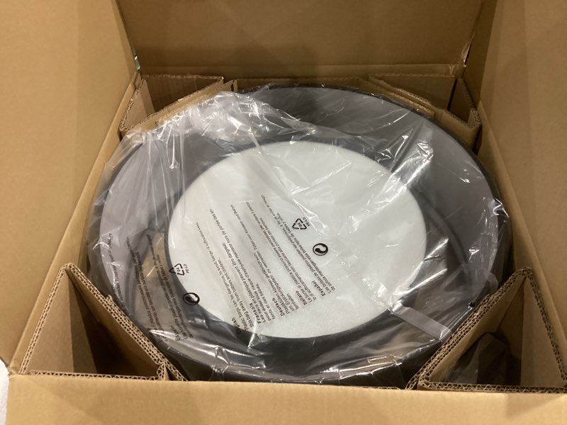 Condition photo showing New/Like New for Black Drum Pendant Light Fixtures, 18” Double Drum Chandelier with Fabric Lampshade E26 Base, 3 Light Dining Room Light Fixture, 2-Tier Chandelier for Bedroom and Kitchen(Bulb not Included) Hardwired Black