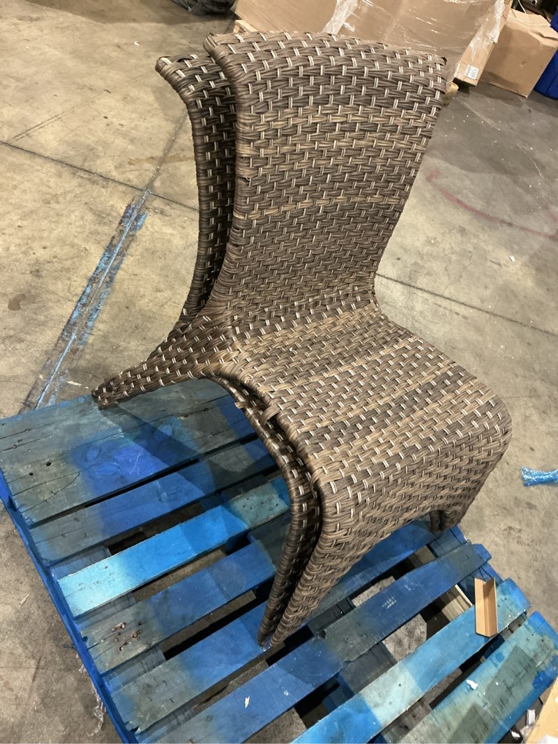 Condition photo showing As Is for style selections lola wicker stackable black steel frame stationary conversation chair with woven