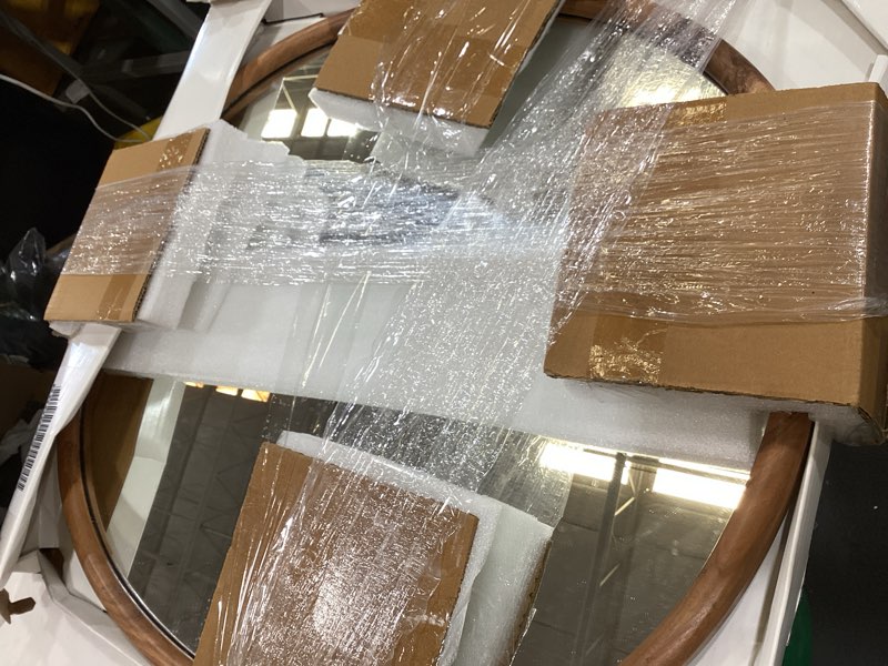 Condition photo showing Good Condition for culer round mirrors 30 inch,wood vanity wall rustic mirror with walnut frame, wooden mirror for bathroom bedroom living room or entryway(walnut brown) 30"l x 30"w walnut brown