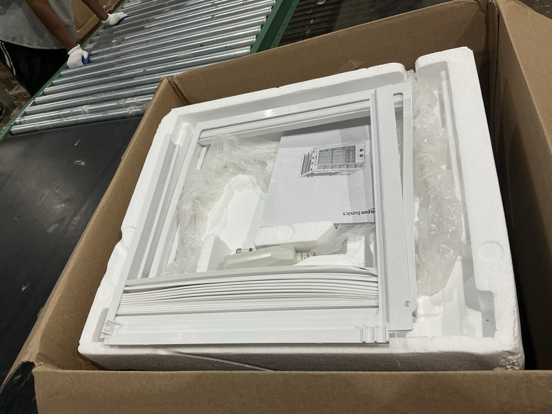 Condition photo showing As Is for amazon basics 5000-btu small window air conditioner, up to 150 sqf, window ac units with cool and fan functions, washable filter, adjustable window kit, intuitive mechanical controls, white white 5000 btu