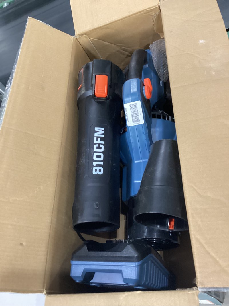 Condition photo showing As Is for USED NOT TESTED 60V Brushless 810CFM Cordless Leaf Blower  4Ah Battery and Charger Included