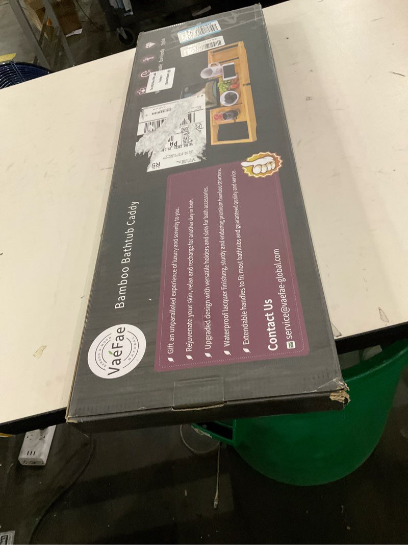 VaeFae Bamboo Bathtub Caddy Tray, Expandable Bath Tray for Tub with Upgraded Wine Slots and Book Hol