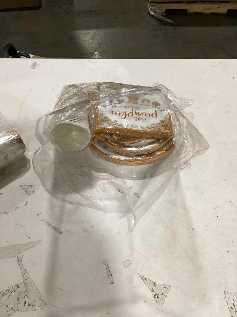 Condition photo showing As Is for Little Pumpkin Baby Shower Decorations, 150pcs A Little Pumpkin Is On The Way Tableware Set include Pumpkin Plates and Napkins, Paper Napkins for Fall Baby Shower Party Supplies