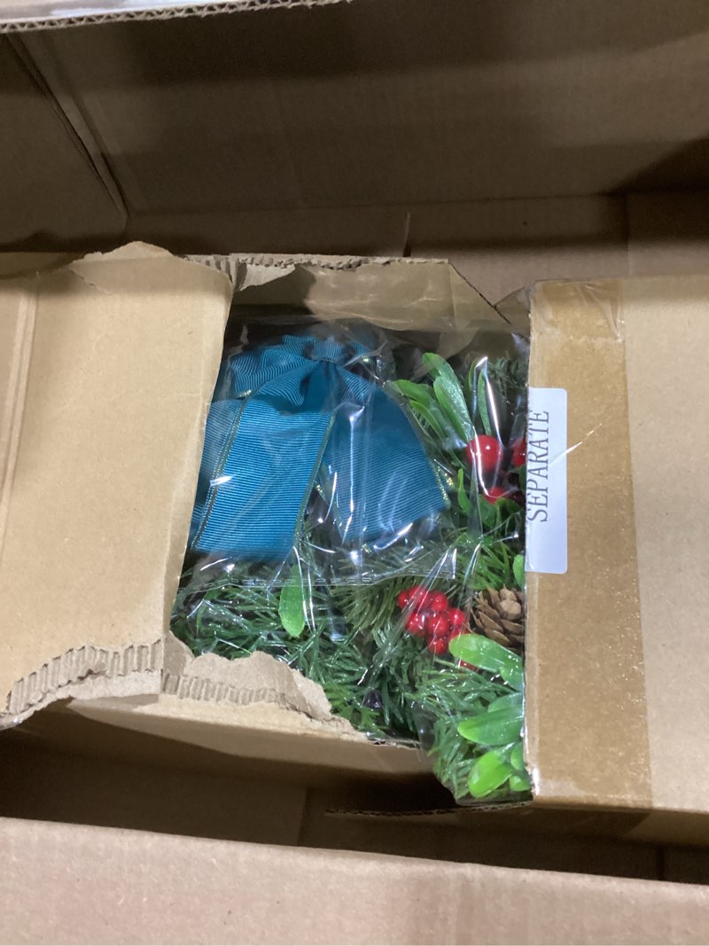 Condition photo showing Good Condition for 2 Pack Christmas Teardrop Swags 23.6" Artificial Pine Greenery with Rustic Cow Bells Vintage Cedar Pine Needles with Green Bow Red Berries for Front Door Outdoor Farmhouse Wall Hanging Decor