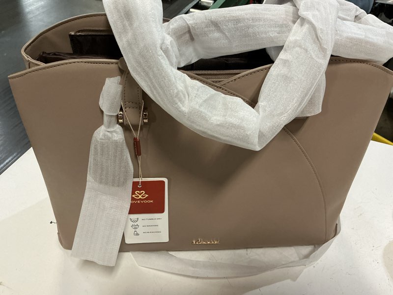 Condition photo showing Good Condition for lovevook teacher tote bag for women, work bags laptop bag, professional 15.6 inch leather computer bag, large purses handbag briefcase, taupe 15.6 inch taupe