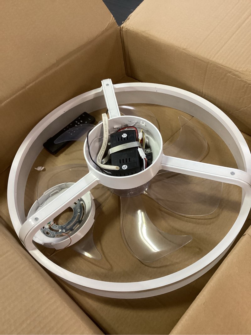 Condition photo showing Good Condition for volisun low profile ceiling fans with lights and remote, ceiling fan with light flush mount, no assembly, 3000k-6500k dimmable, white fandelier ceilings fans with lights for bedroom white 20 inch