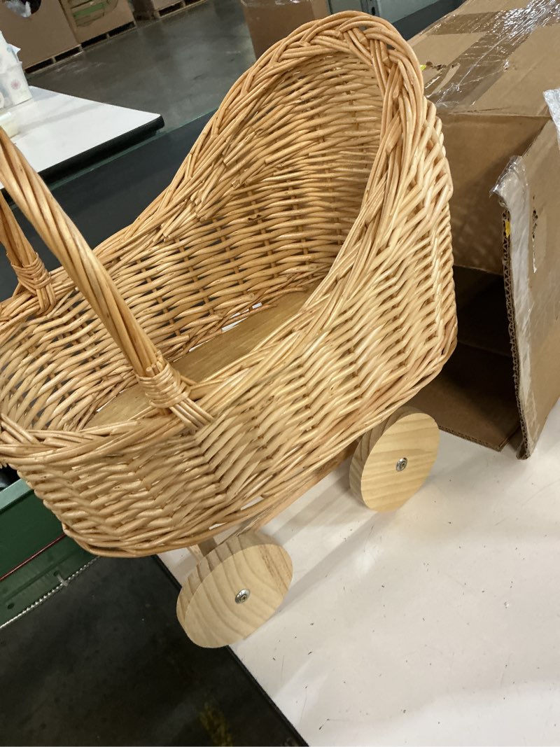 Condition photo showing Good Condition for dechous stroller shaped woven flower basket with handle for decorative rattan floral basket for weddings floral present