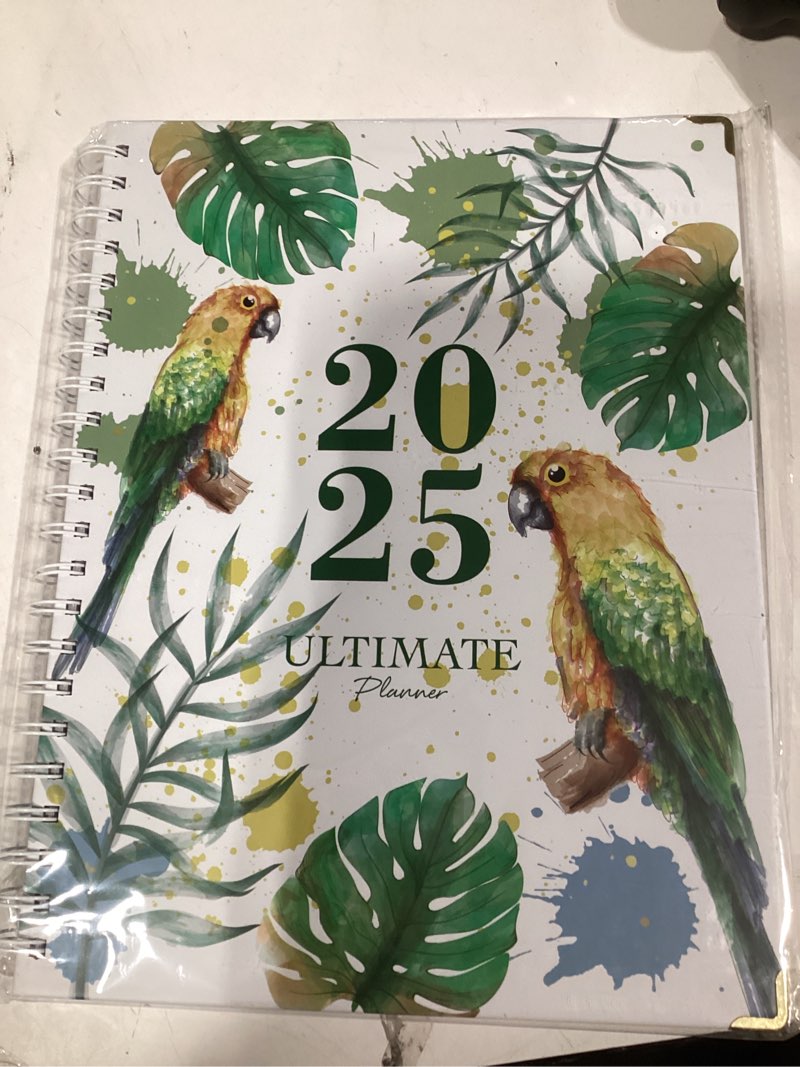 Condition photo showing Good Condition for 2025 Planner - A4 Weekly and Monthly Planner to Achieve Goals 8.5" x 11", Spiral Bound, Monthly Lables, Ideal for School Office Supplies, Parrots