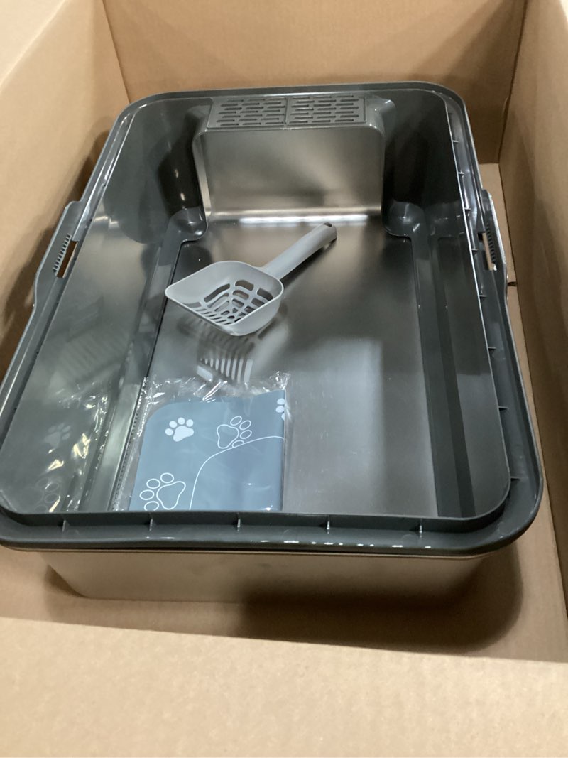 Condition photo showing Good Condition for enclosed stainless steel cat litter box with lid, xl extra large litter box for big cats, metal litter pan high sided, never absorbs odors, anti-urine leakage, easy cleaning, include scoop 5 - dark gray (pack of 1)