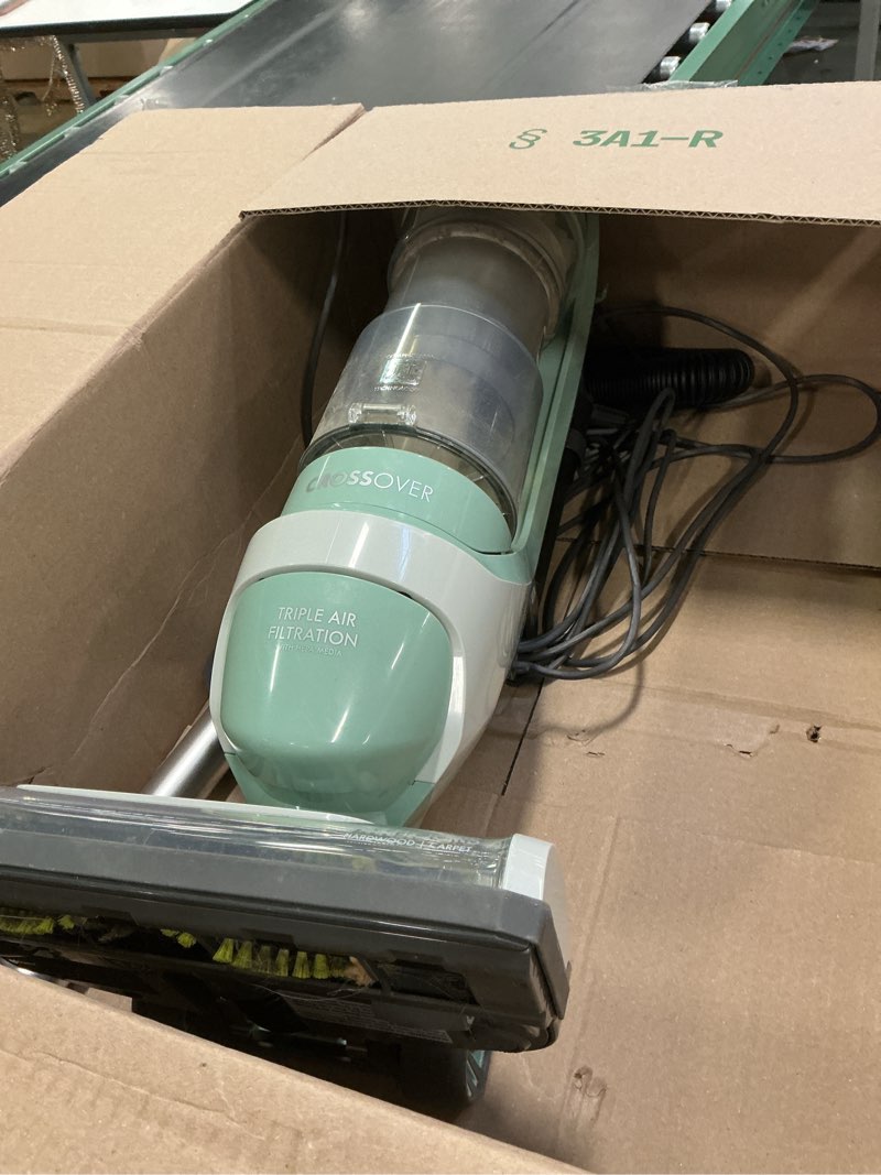 Condition photo showing As Is for Kenmore DU3017 Friendly Upright Bagless 2-Motor Crossover Max Beltless Vacuum Cleaner with Lift-Away Design, Pet Handi-Mate, Triple HEPA, Height Adjustment, 3 Cleaning Tools, Light Green Light Green Upright Vac With Lift-away Design