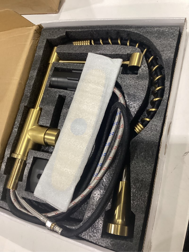 Condition photo showing New/Like New for kitchen faucets with pull down sprayer 304 stainless steel industrial single handle one hole faucet for farmhouse camper laundry utility rv wet bar sinks gold 9009k c - brushed gold classic