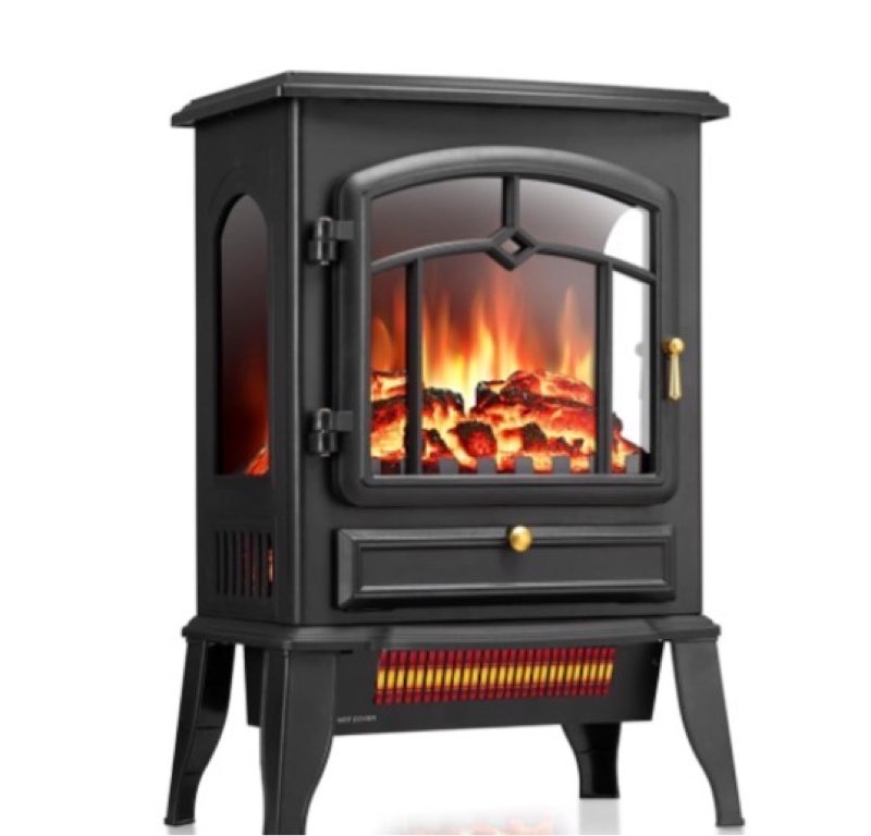 Mainstays New 2-Setting 3D Electric Stove Heater with Life-like Flame  Black