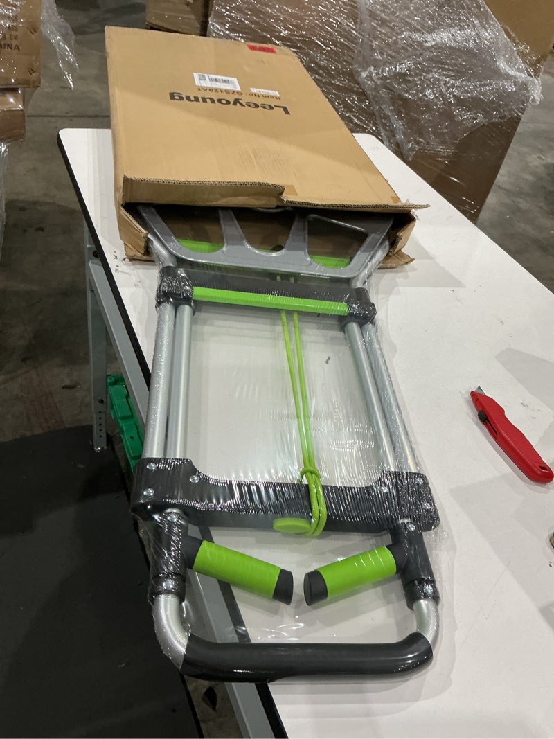 Condition photo showing New/Like New for leeyoung folding hand truck and dolly,309 lb capacity aluminum portable cart with telescoping handle and pp+eva wheels green 309lb