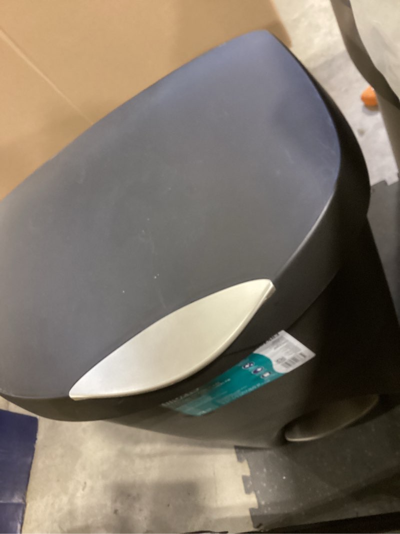 Condition photo showing As Is for moxie 13-gallon black plastic indoor kitchen step trash can