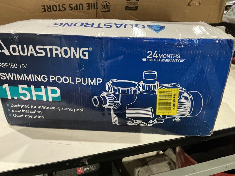 Condition photo showing New/Like New for aquastrong 1.5hp in/above ground pool pump with timer, 115v, 8100gph, high flow, powerful self primming swimming pool pumps with filter light blue