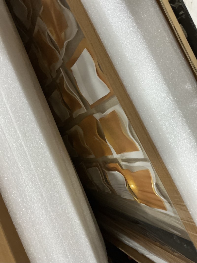 Condition photo showing As Is for brighta gold and white geometric wall sculpture reflective 3d textured panels brushed metal texture with wave modern framed abstract art for bedroom office decor 31.5"x31.5" white + golden yellow + natural wood tone framed 31.5"x31.5"