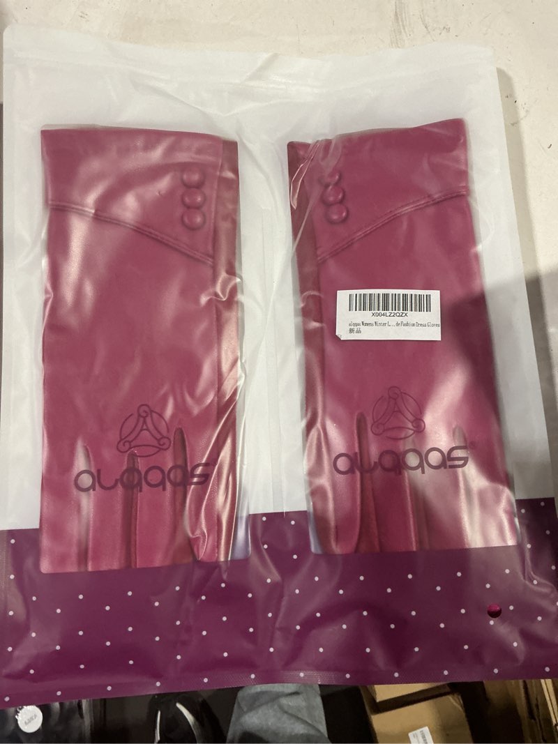 Condition photo showing New/Like New for Womens Winter Leather Gloves Touch Screen Wool Lined Windproof Warm Suede Fashion Dress Gloves Small-Medium Rose Red