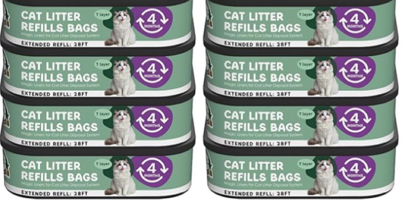 Jumbo Cat Litter Refill Bags Cartridge 28FT 8 Pack, Compatible with Litter Cat Genie Standard, Plus,